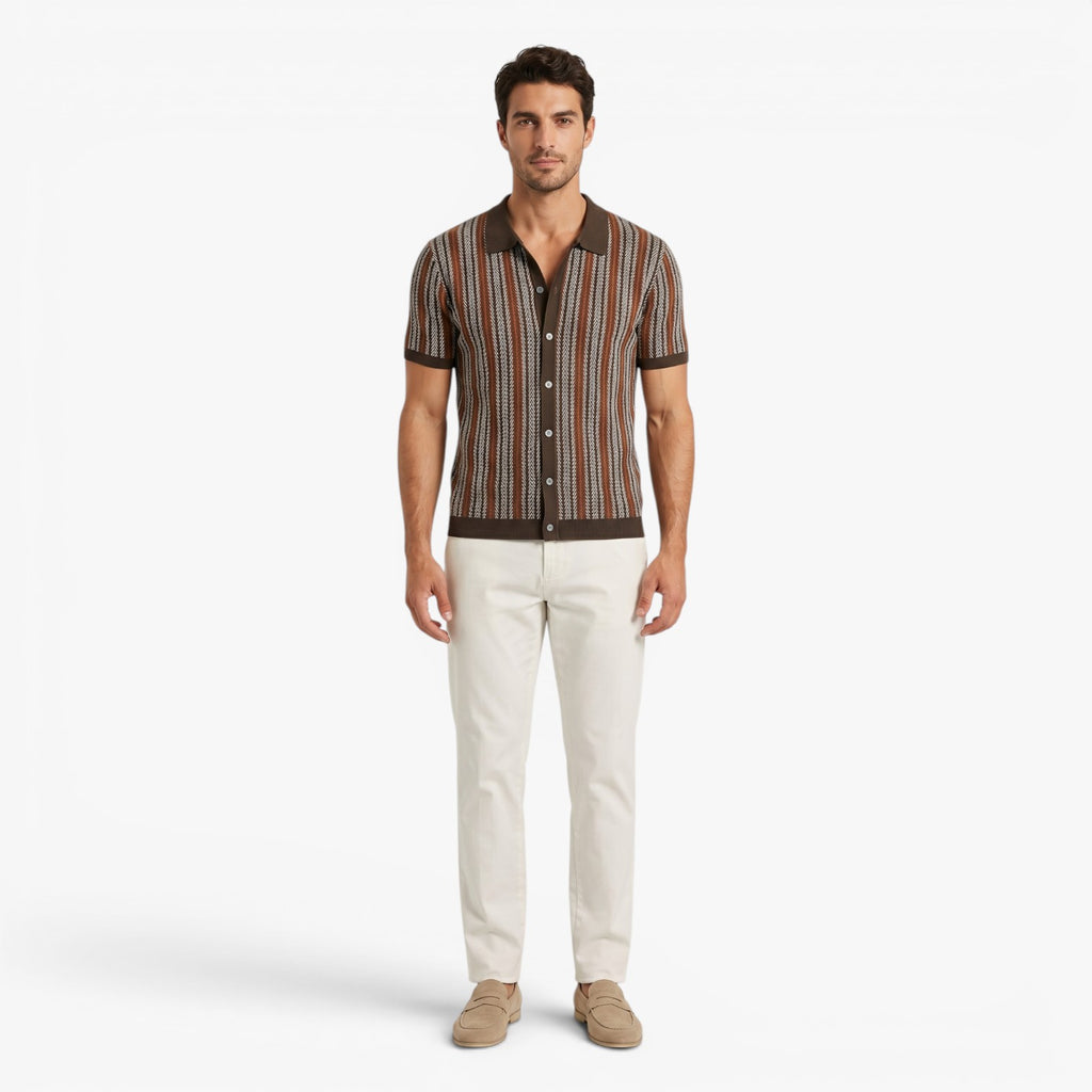 Men's Textured Stripe Vintage Knit Polo Shirt