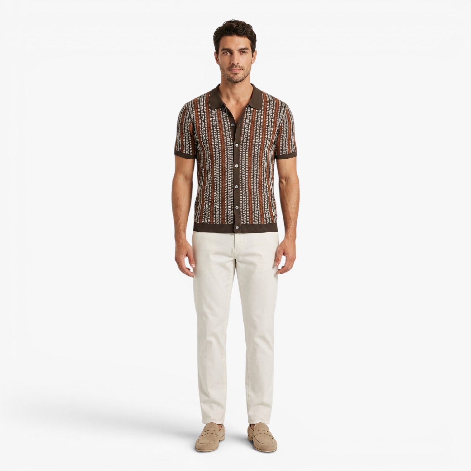 Men's Textured Stripe Vintage Knit Polo Shirt