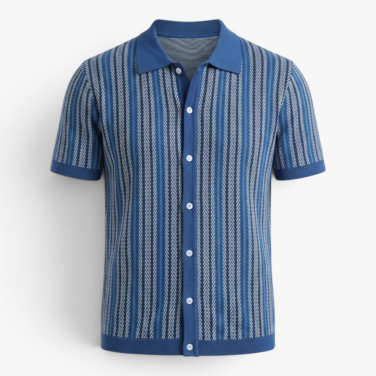 Men's Textured Stripe Vintage Knit Polo Shirt