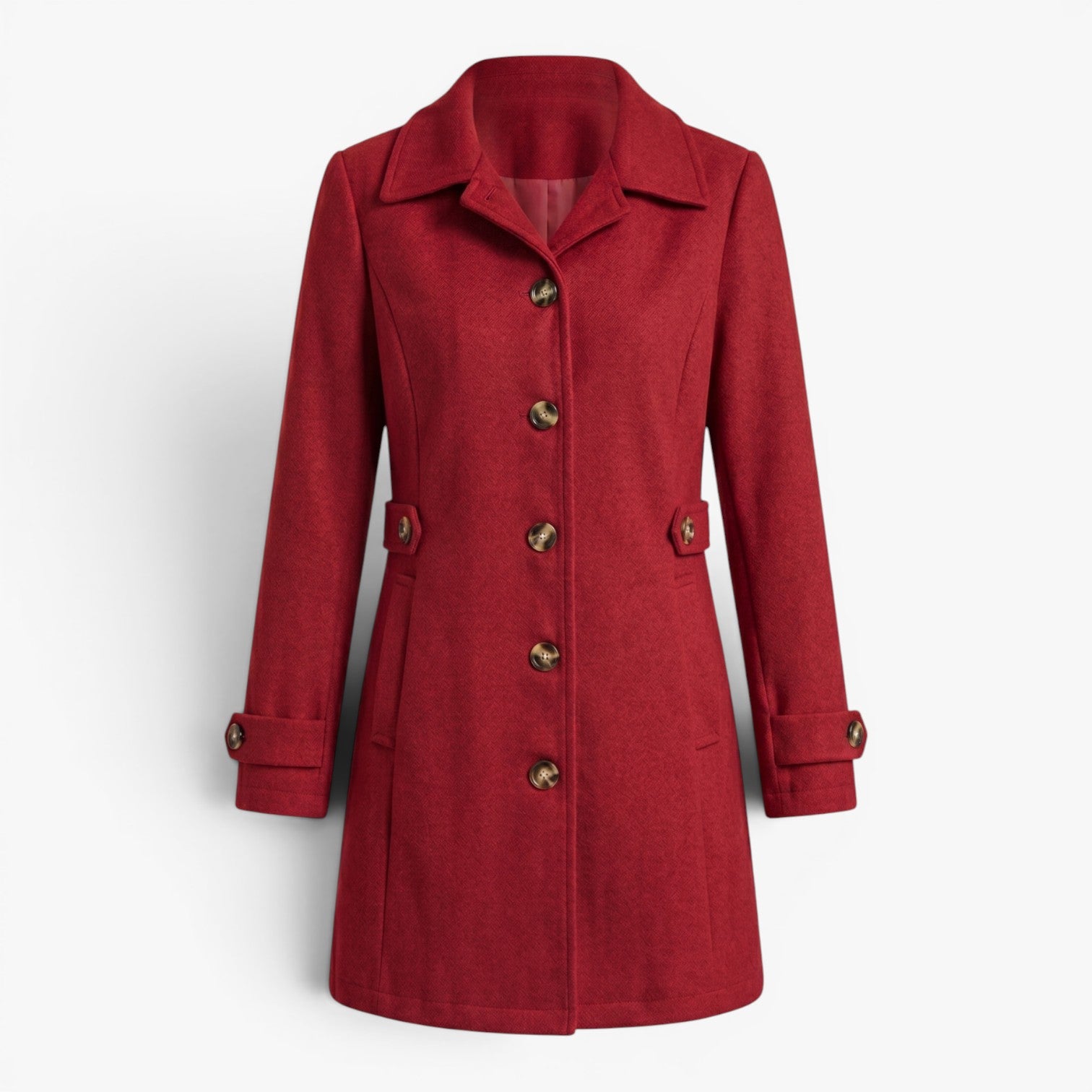 Women's Tailored Button-Front Waist-Cinched Longline Coat Jacket