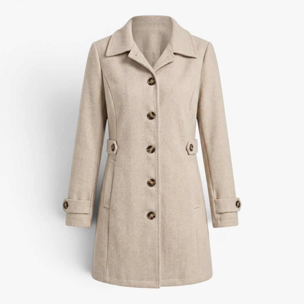 Women's Tailored Button-Front Waist-Cinched Longline Coat Jacket