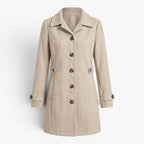 Women's Tailored Button-Front Waist-Cinched Longline Coat Jacket