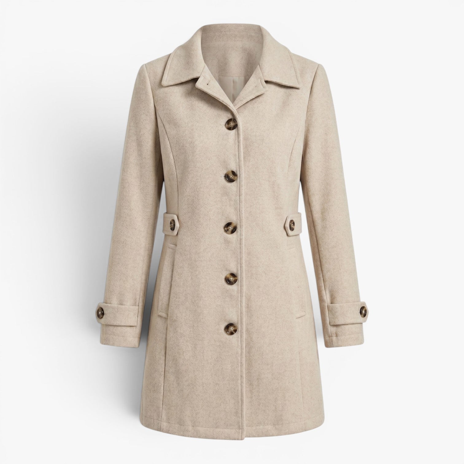 Women's Tailored Button-Front Waist-Cinched Longline Coat Jacket