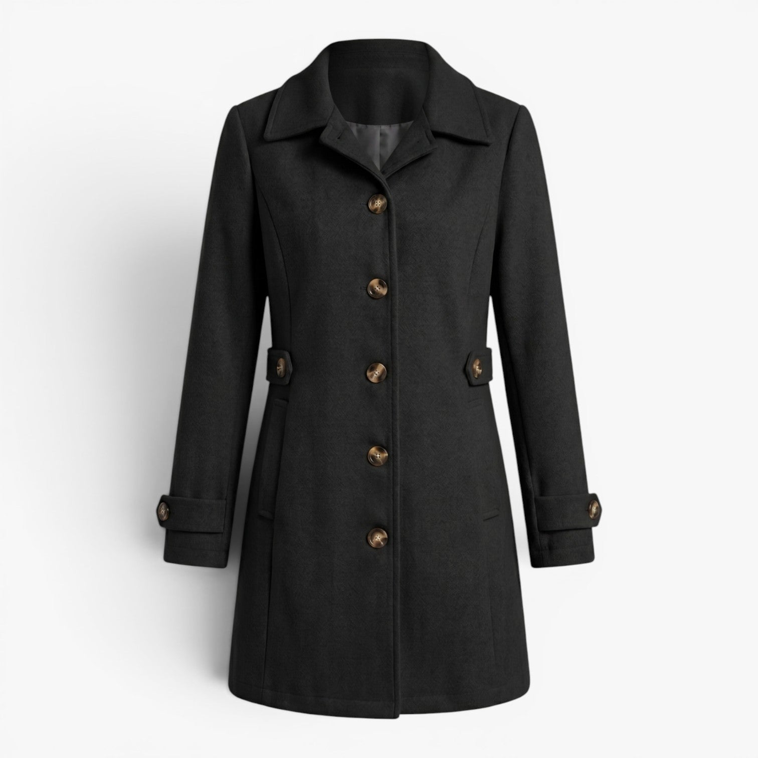 Women's Tailored Button-Front Waist-Cinched Longline Coat Jacket
