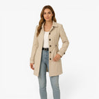 Women's Tailored Button-Front Waist-Cinched Longline Coat Jacket