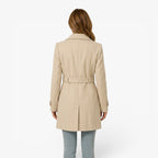 Women's Tailored Button-Front Waist-Cinched Longline Coat Jacket