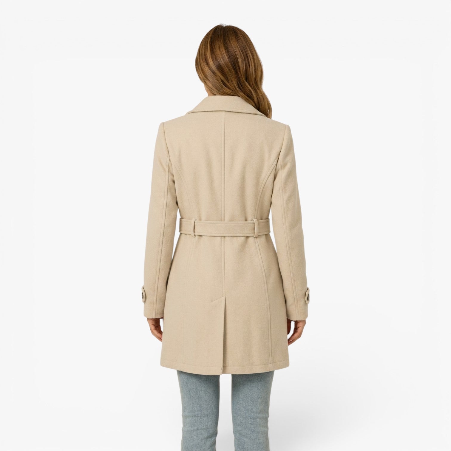 Women's Tailored Button-Front Waist-Cinched Longline Coat Jacket