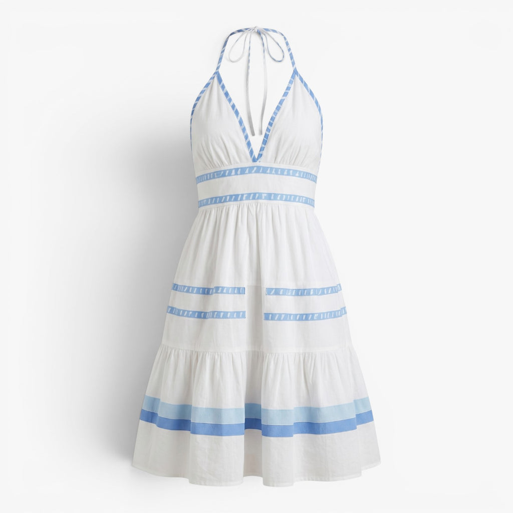 Women's Halter Mini Dress with Trim Detail