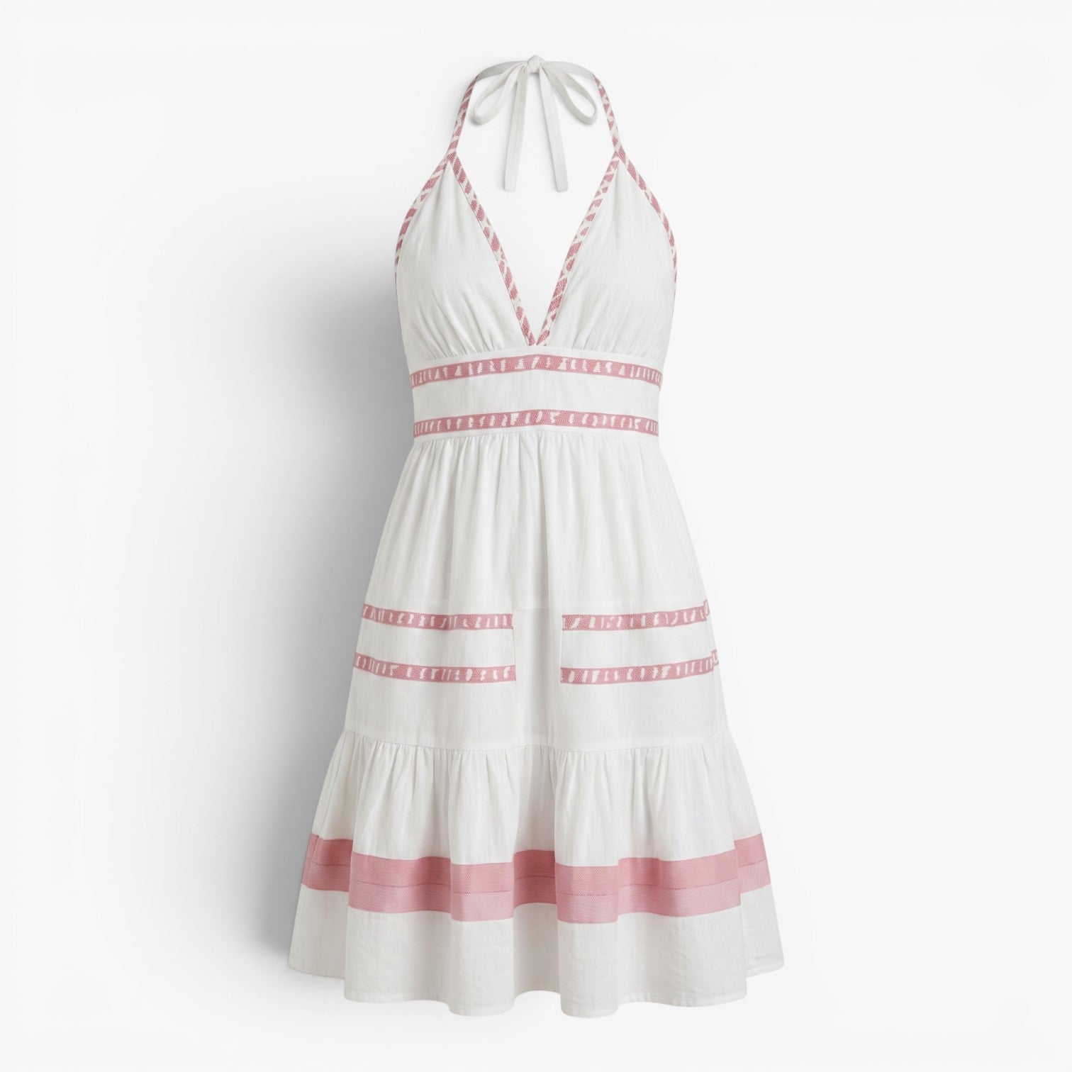 Women's Halter Mini Dress with Trim Detail