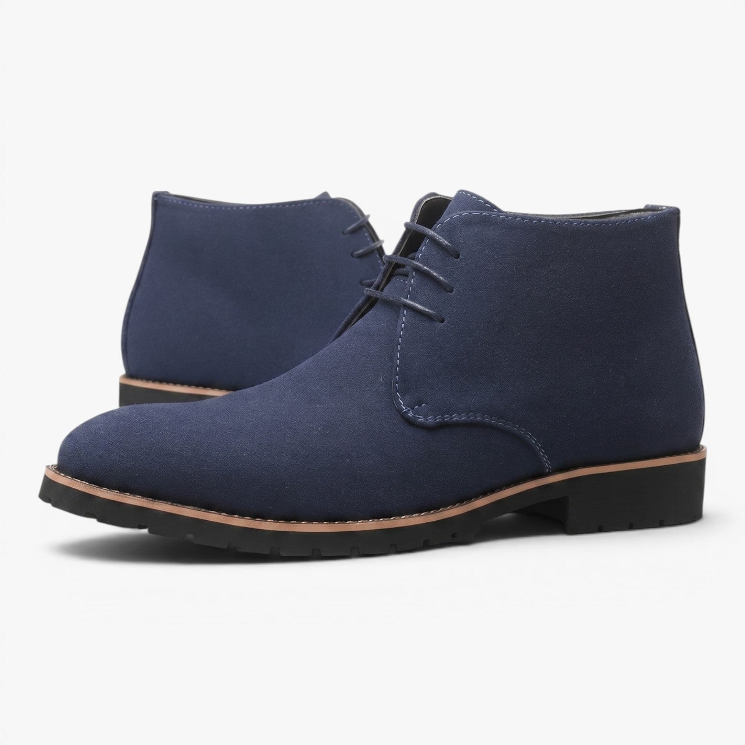 Men's Suede Lace-Up Chukka Boots with Contrast Welt Trim and Rugged Lug Sole