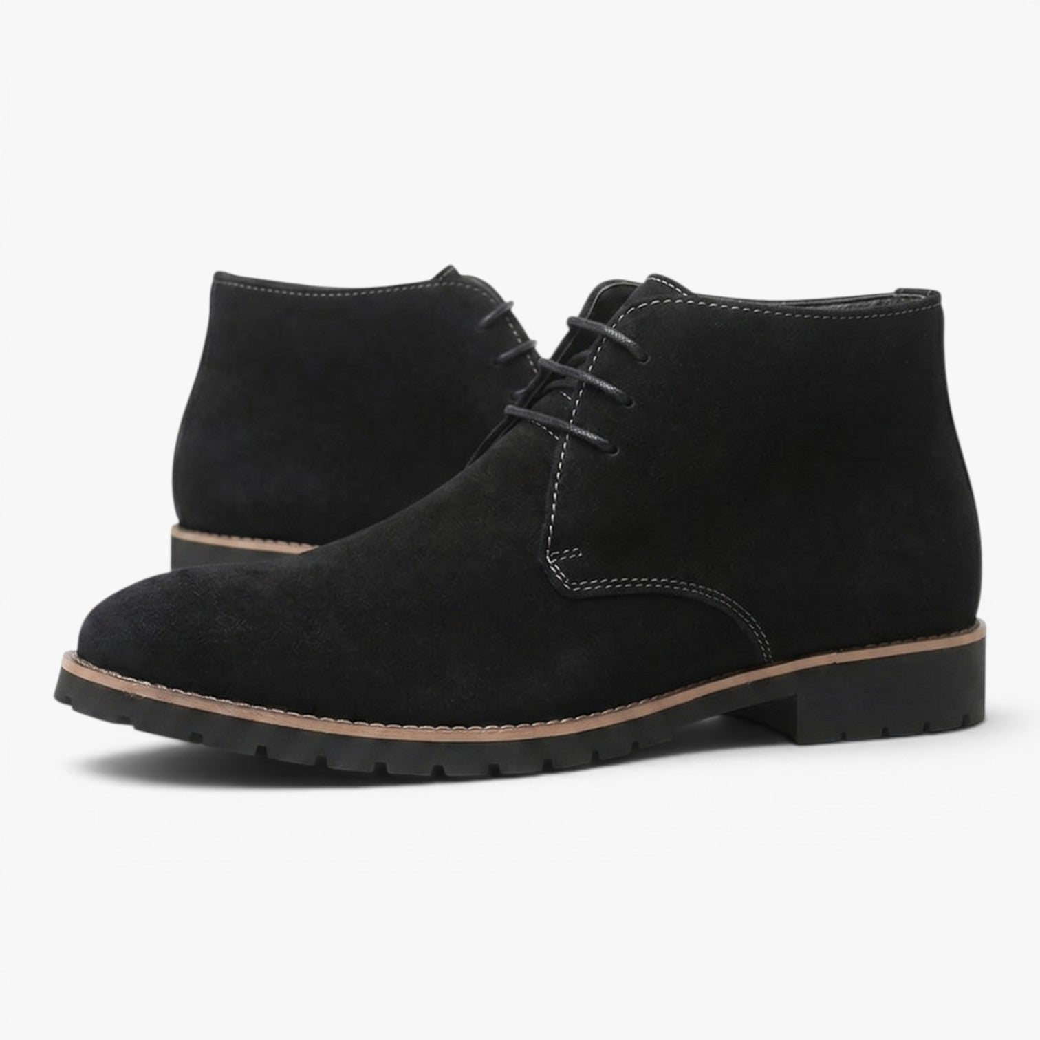 Men's Suede Lace-Up Chukka Boots with Contrast Welt Trim and Rugged Lug Sole