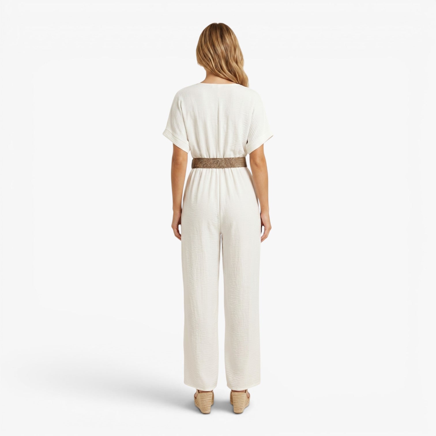 Women's Belted V-Neck Wide Leg Jumpsuit