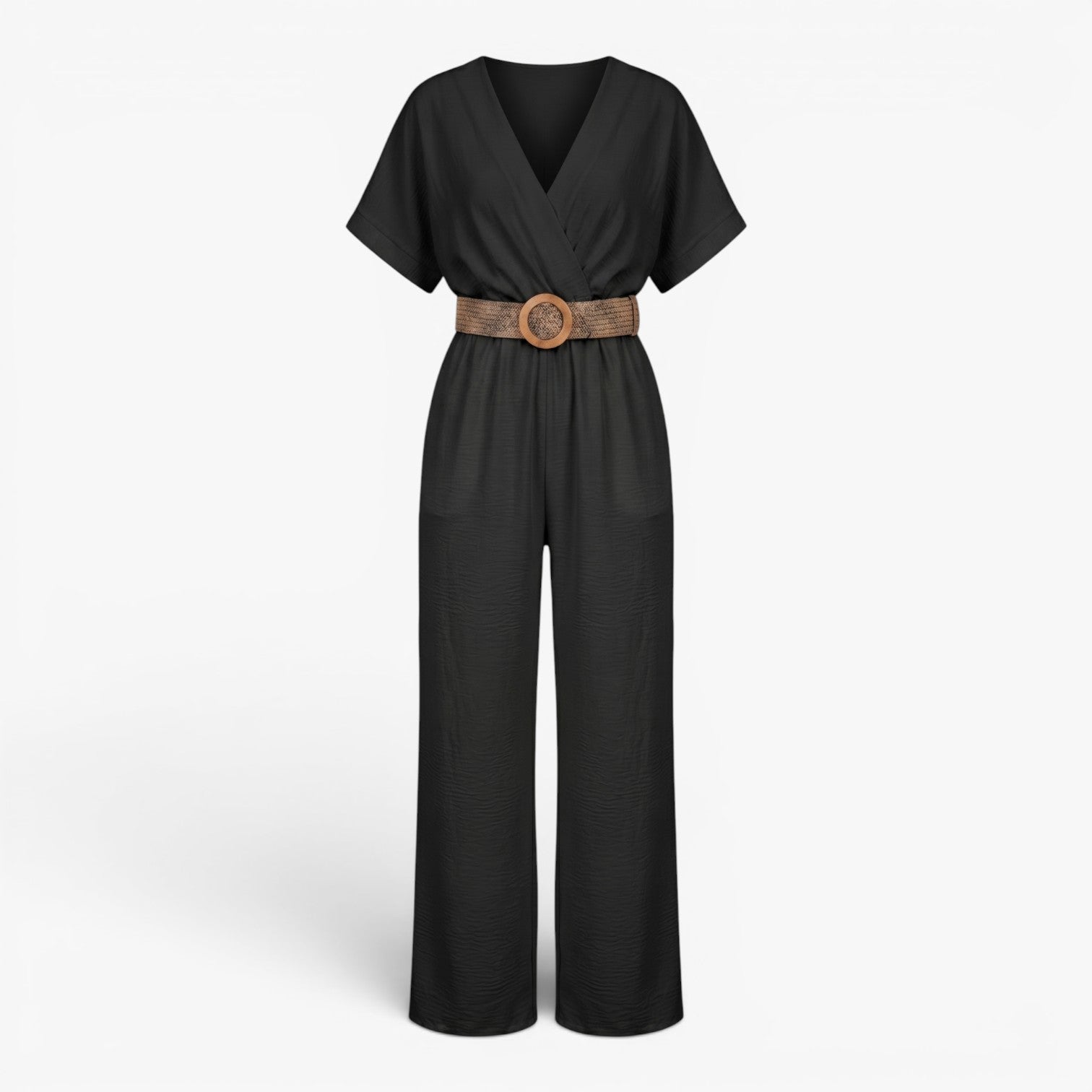 Women's Belted V-Neck Wide Leg Jumpsuit