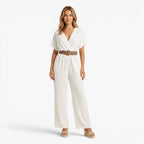 Women's Belted V-Neck Wide Leg Jumpsuit