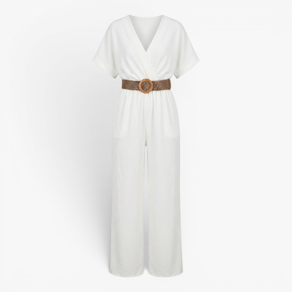 Women's Belted V-Neck Wide Leg Jumpsuit