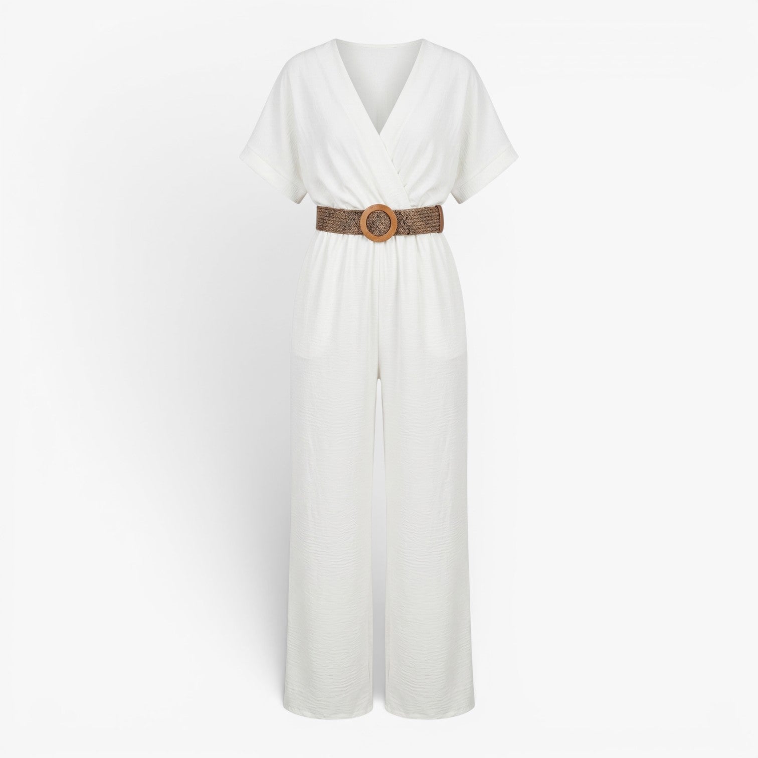 Women's Belted V-Neck Wide Leg Jumpsuit