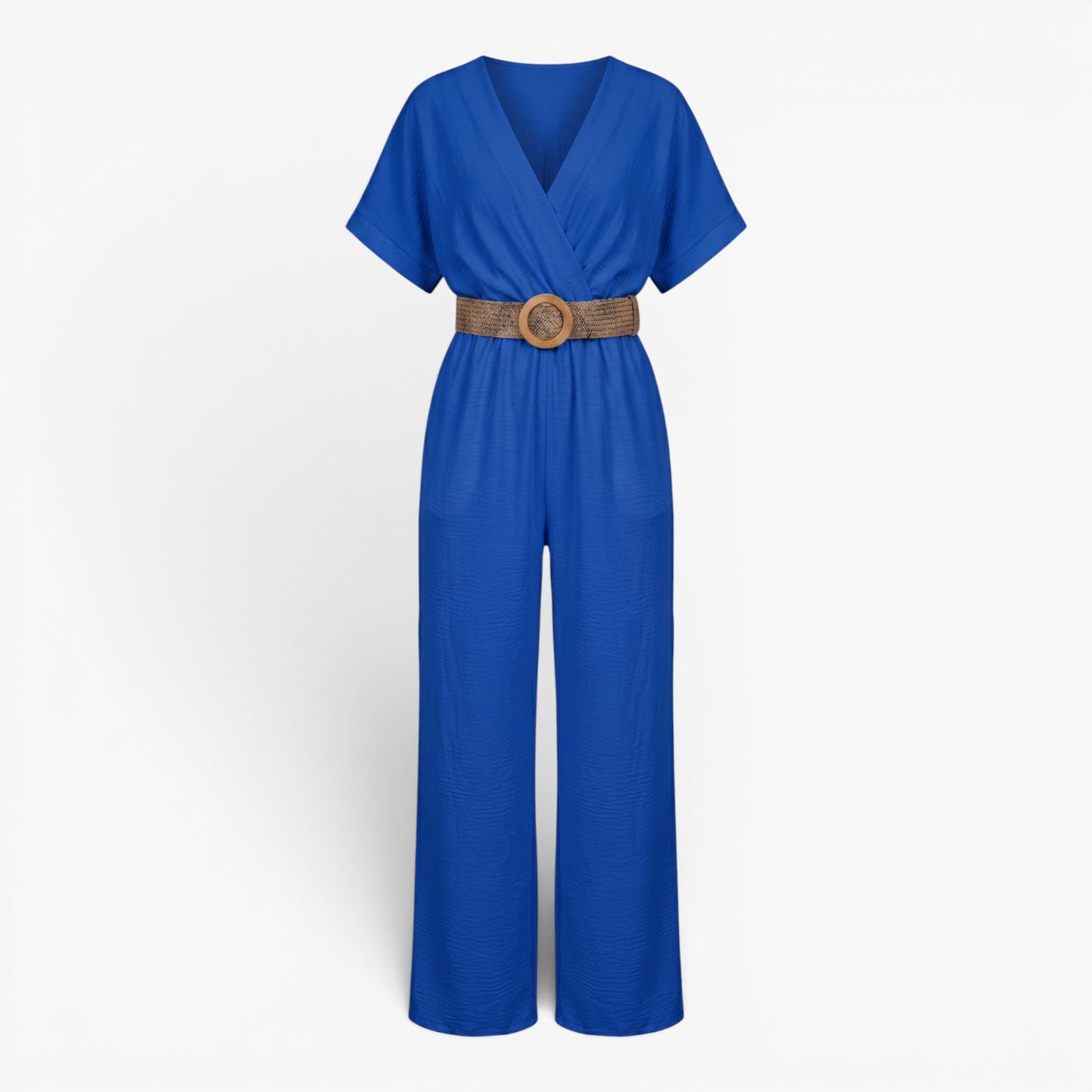 Women's Belted V-Neck Wide Leg Jumpsuit