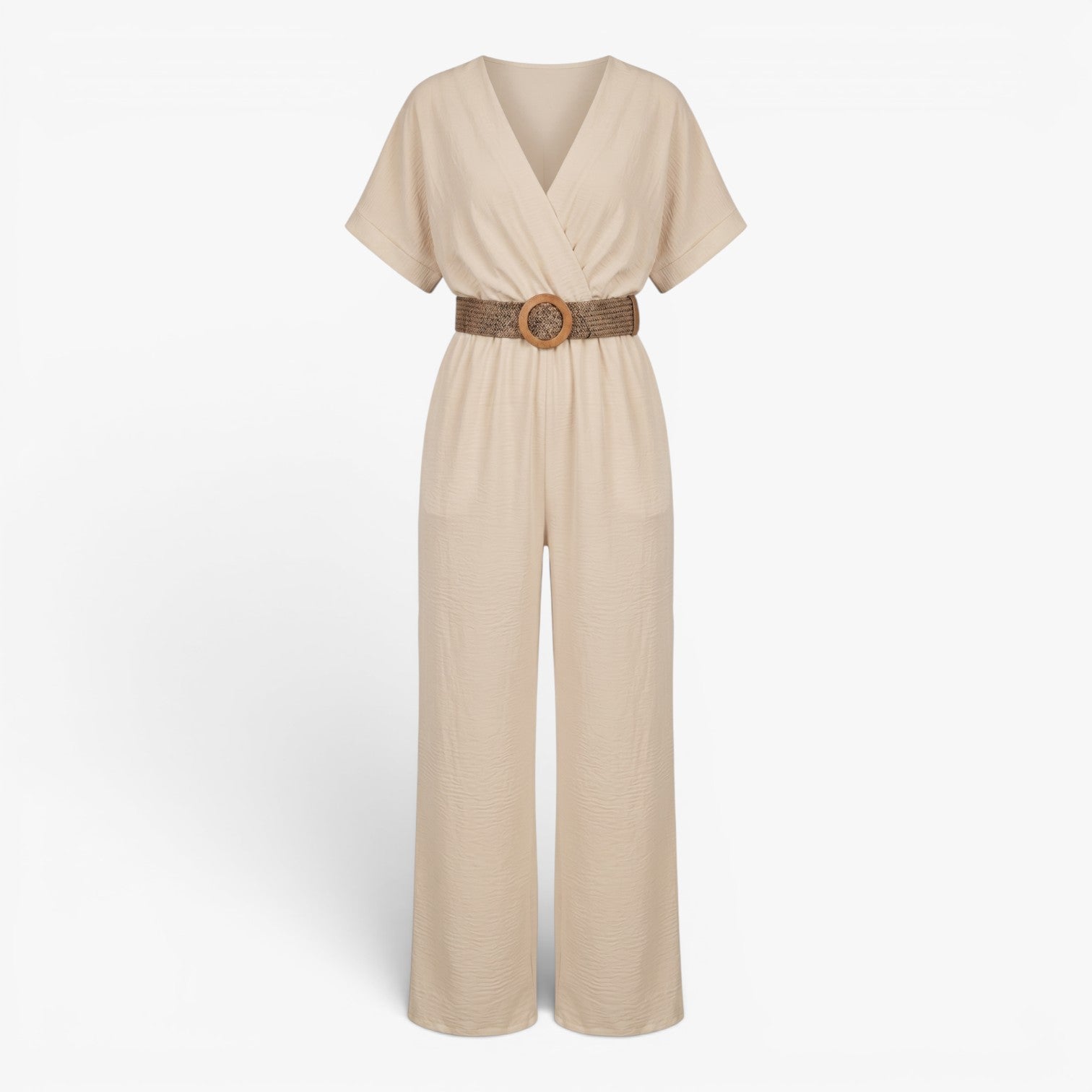 Women's Belted V-Neck Wide Leg Jumpsuit