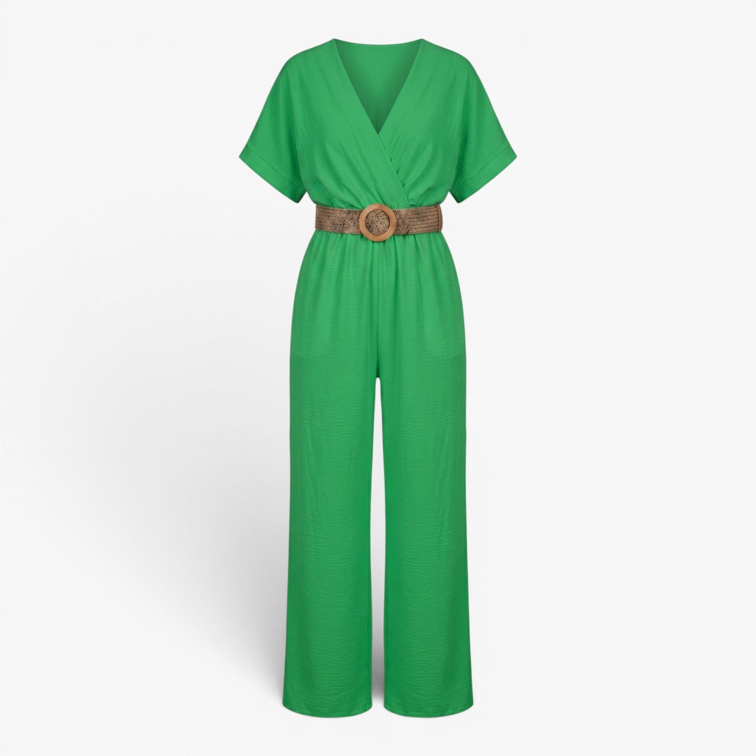 Women's Belted V-Neck Wide Leg Jumpsuit