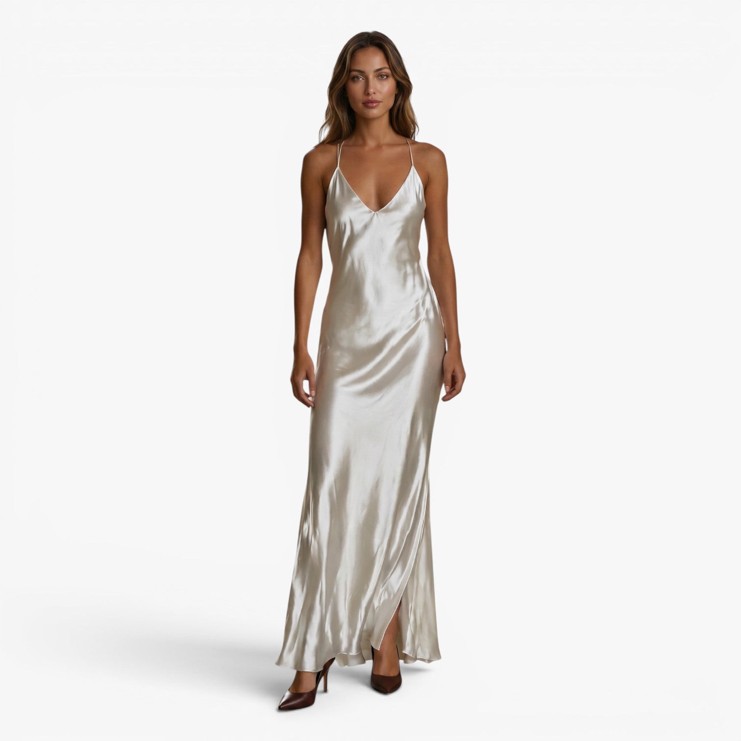 Women's Satin Slip Maxi Slit Dress