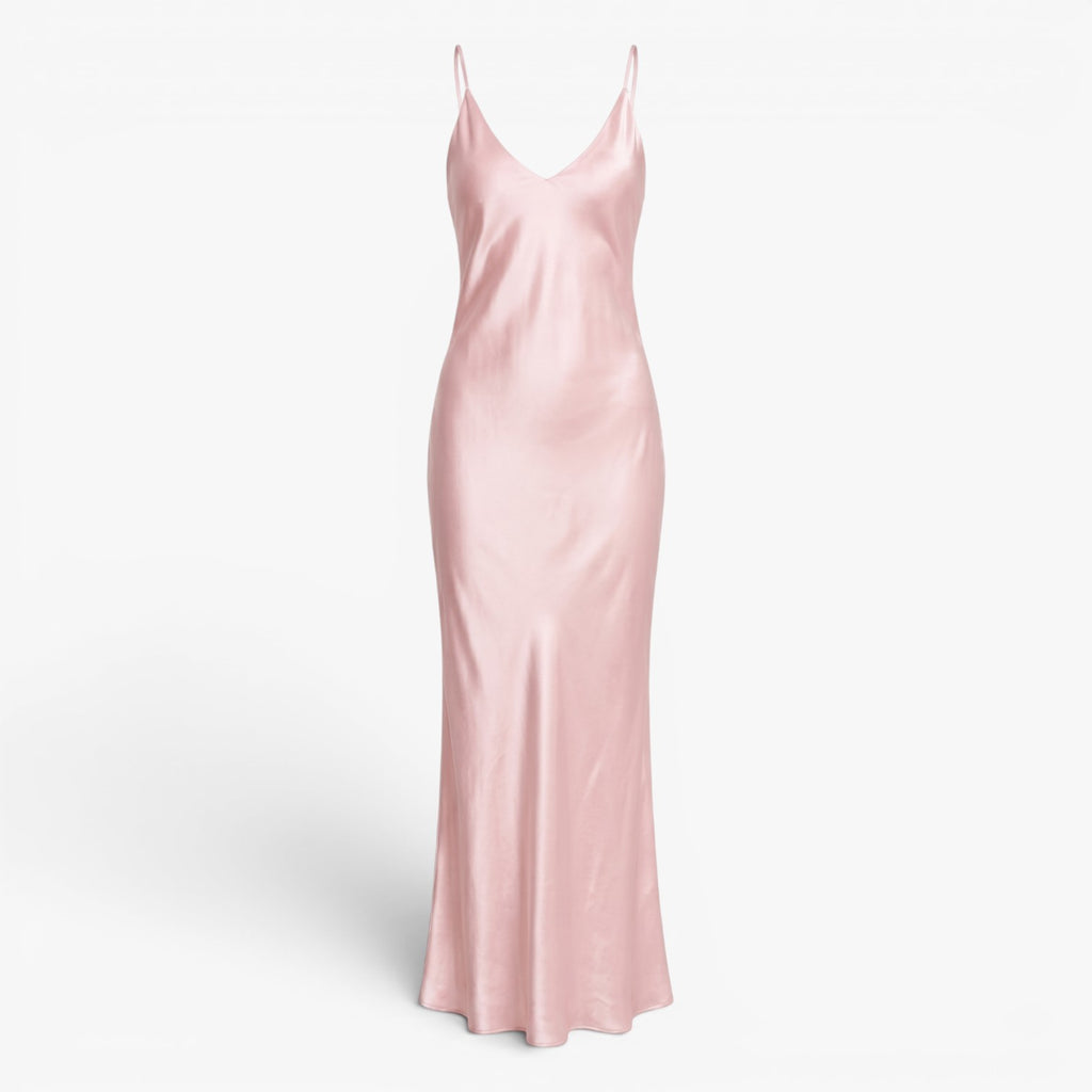Robe longue fendue en satin pour femme