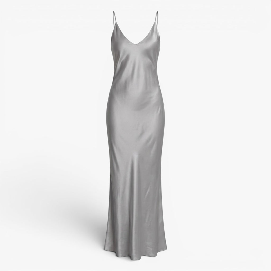 Damen Maxikleid aus Satin mit Schlitz