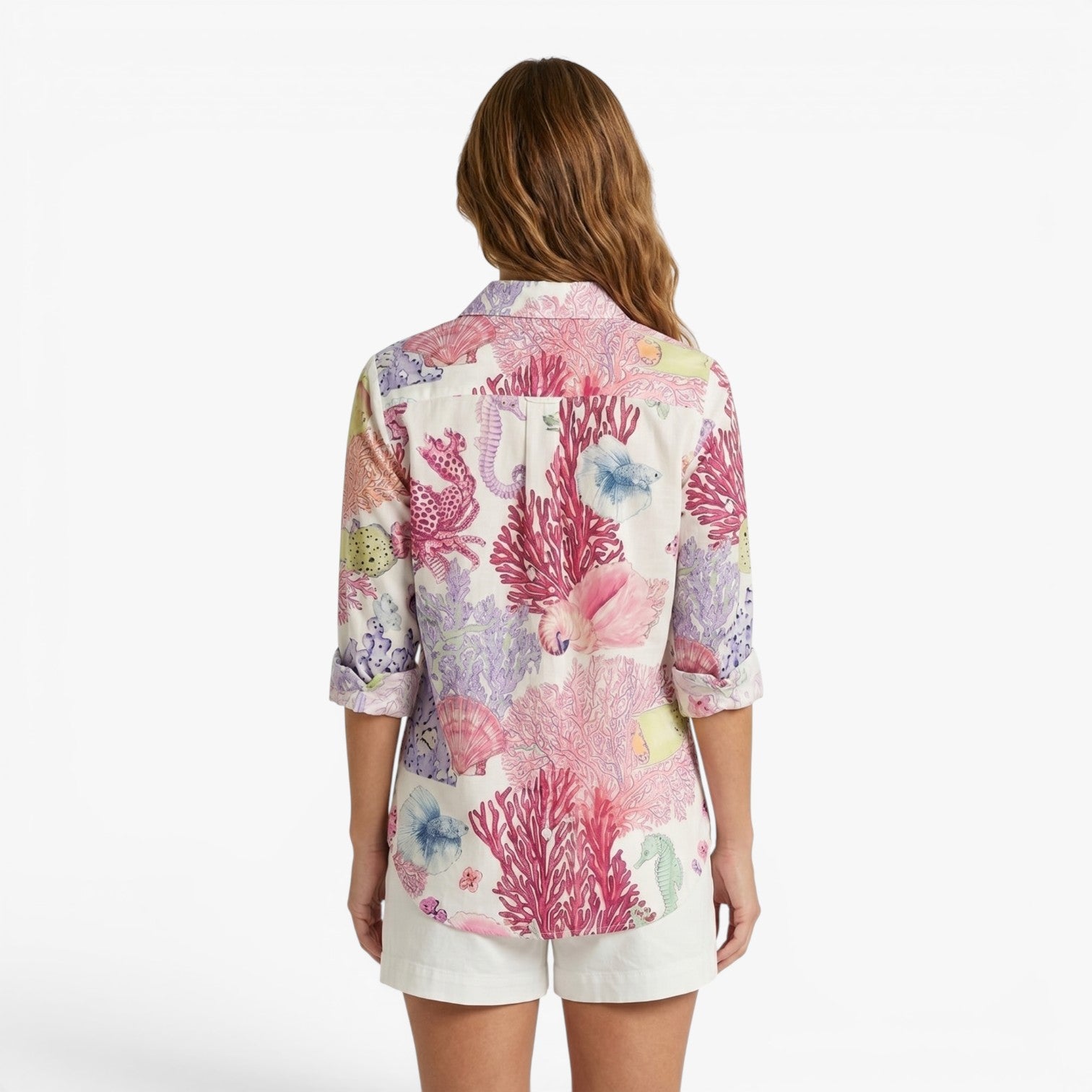 Women's Coastal Print Button-Up Shirt with Relaxed Fit