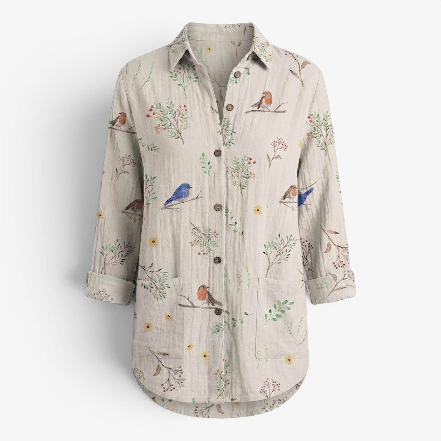 Women's Coastal Print Button-Up Shirt with Relaxed Fit