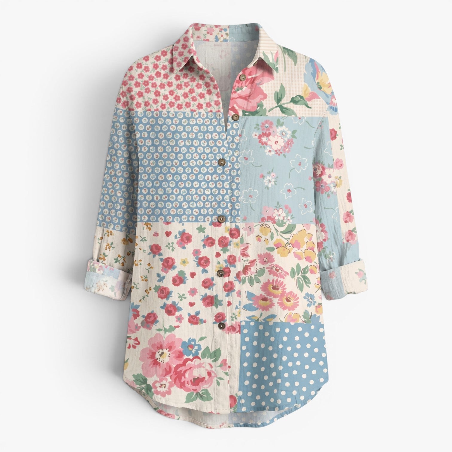 Women's Coastal Print Button-Up Shirt with Relaxed Fit