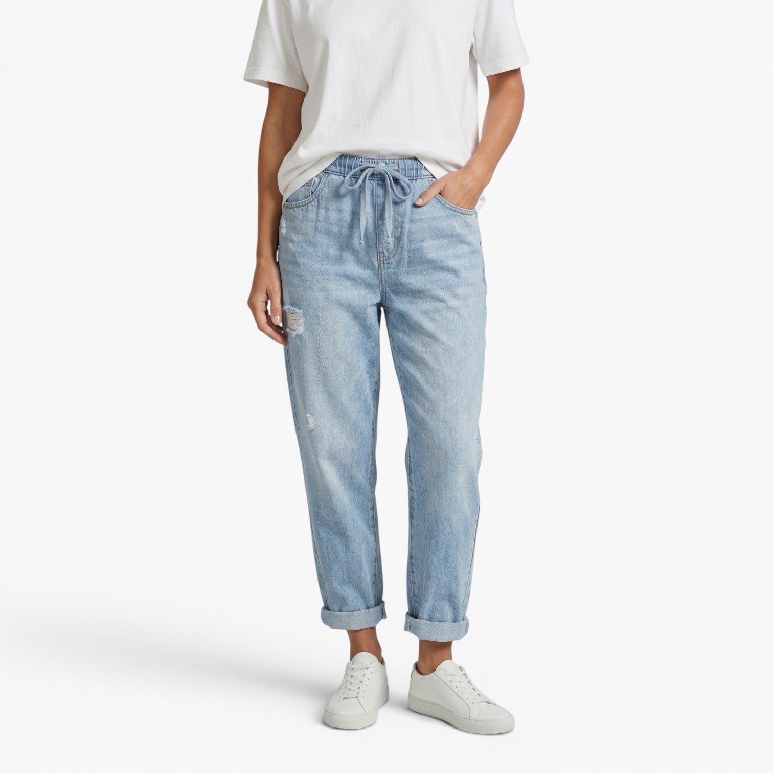 Women's Relaxed Denim Jogger Pants with Elastic Waist