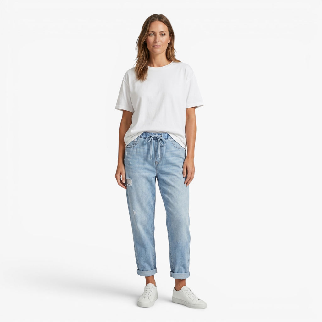 Women's Relaxed Denim Jogger Pants with Elastic Waist