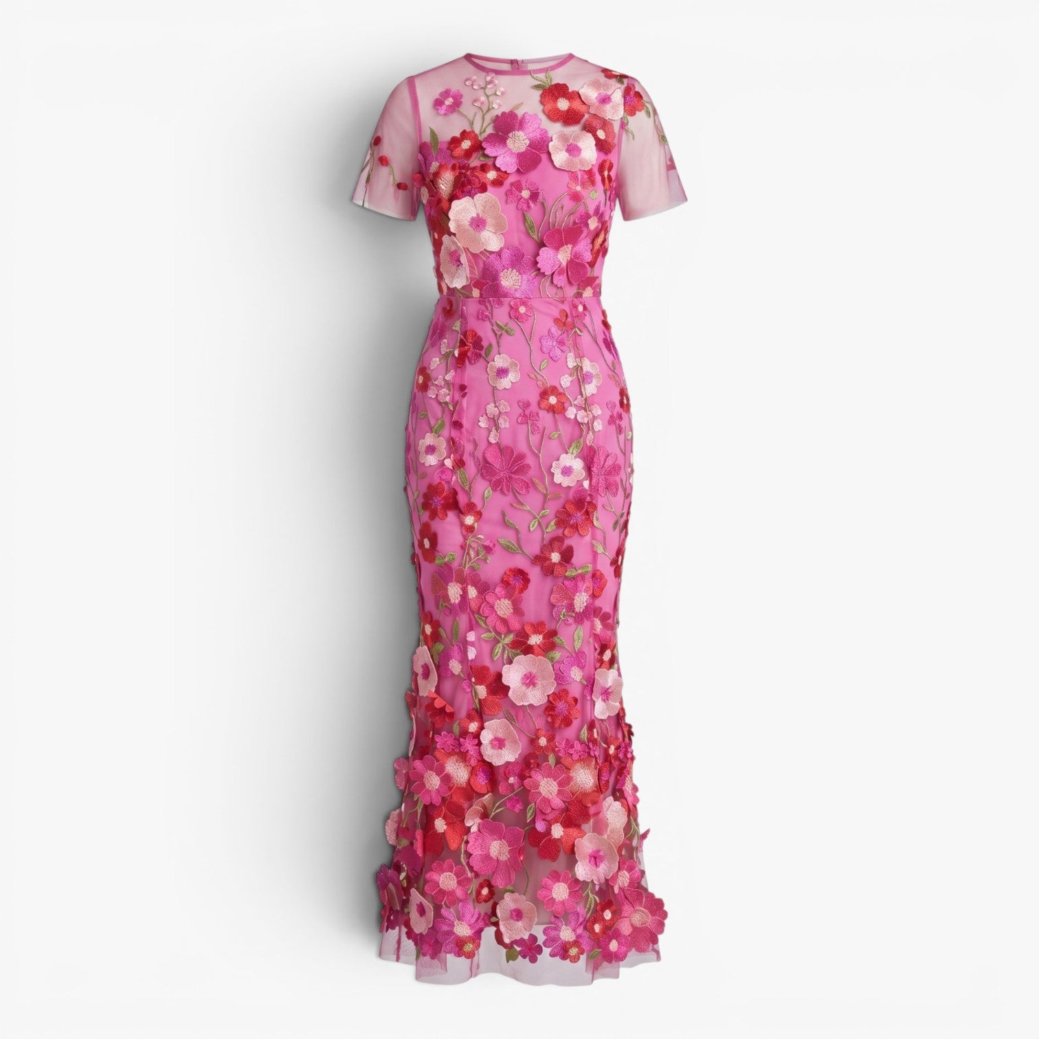 Women's Floral Embroidered Mesh Midi Dress