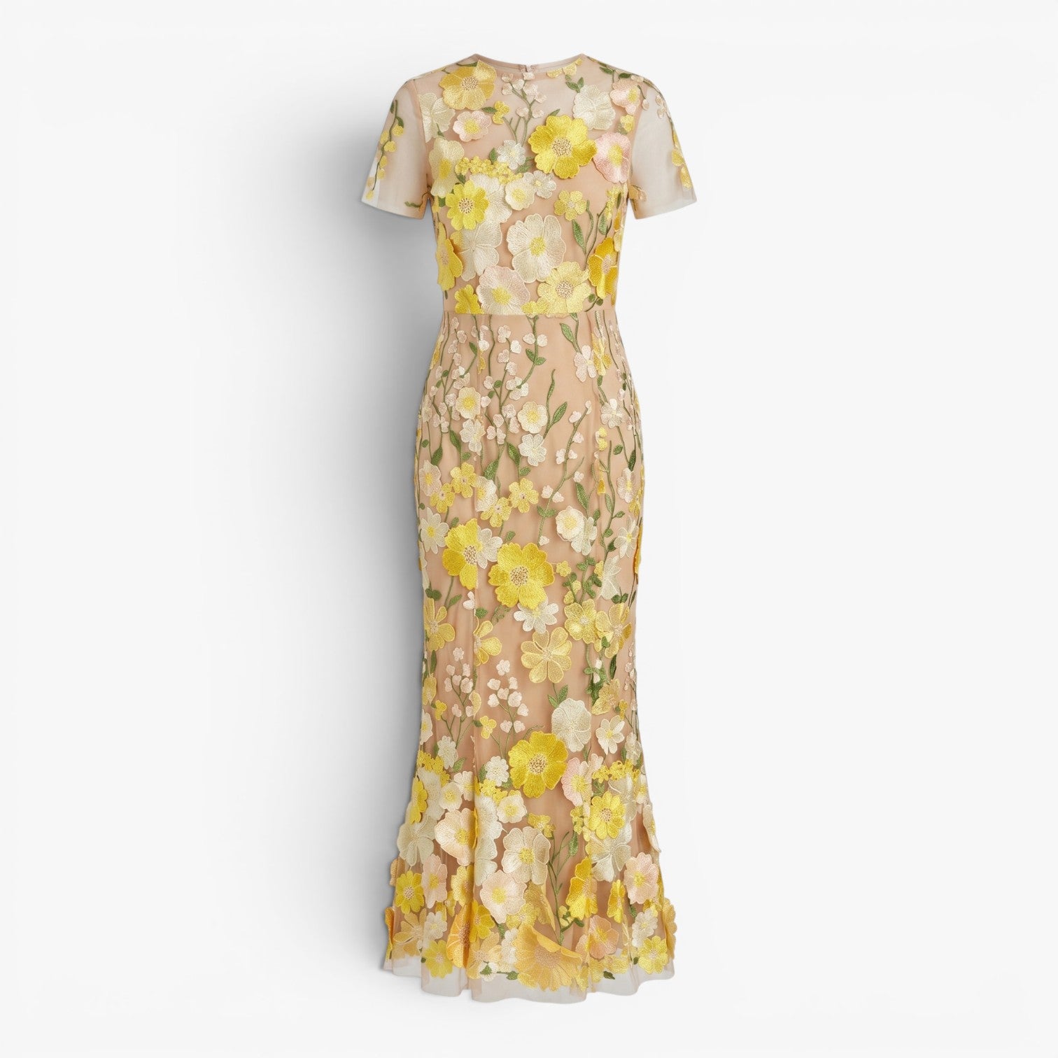 Damen Midikleid aus besticktem Mesh mit Blumenmuster