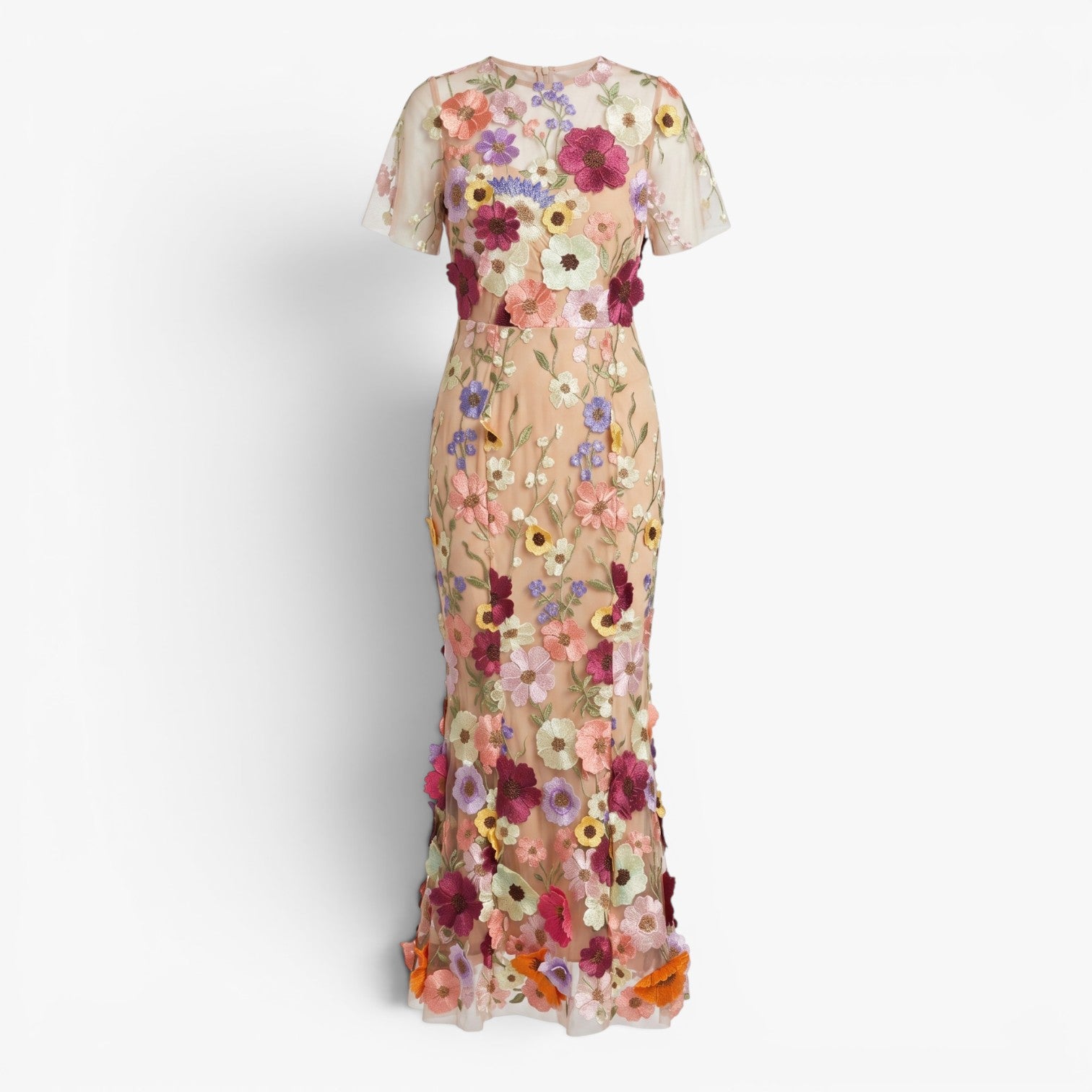 Women's Floral Embroidered Mesh Midi Dress