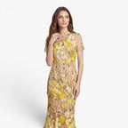 Damen Midikleid aus besticktem Mesh mit Blumenmuster