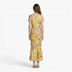 Damen Midikleid aus besticktem Mesh mit Blumenmuster