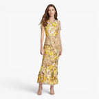 Damen Midikleid aus besticktem Mesh mit Blumenmuster