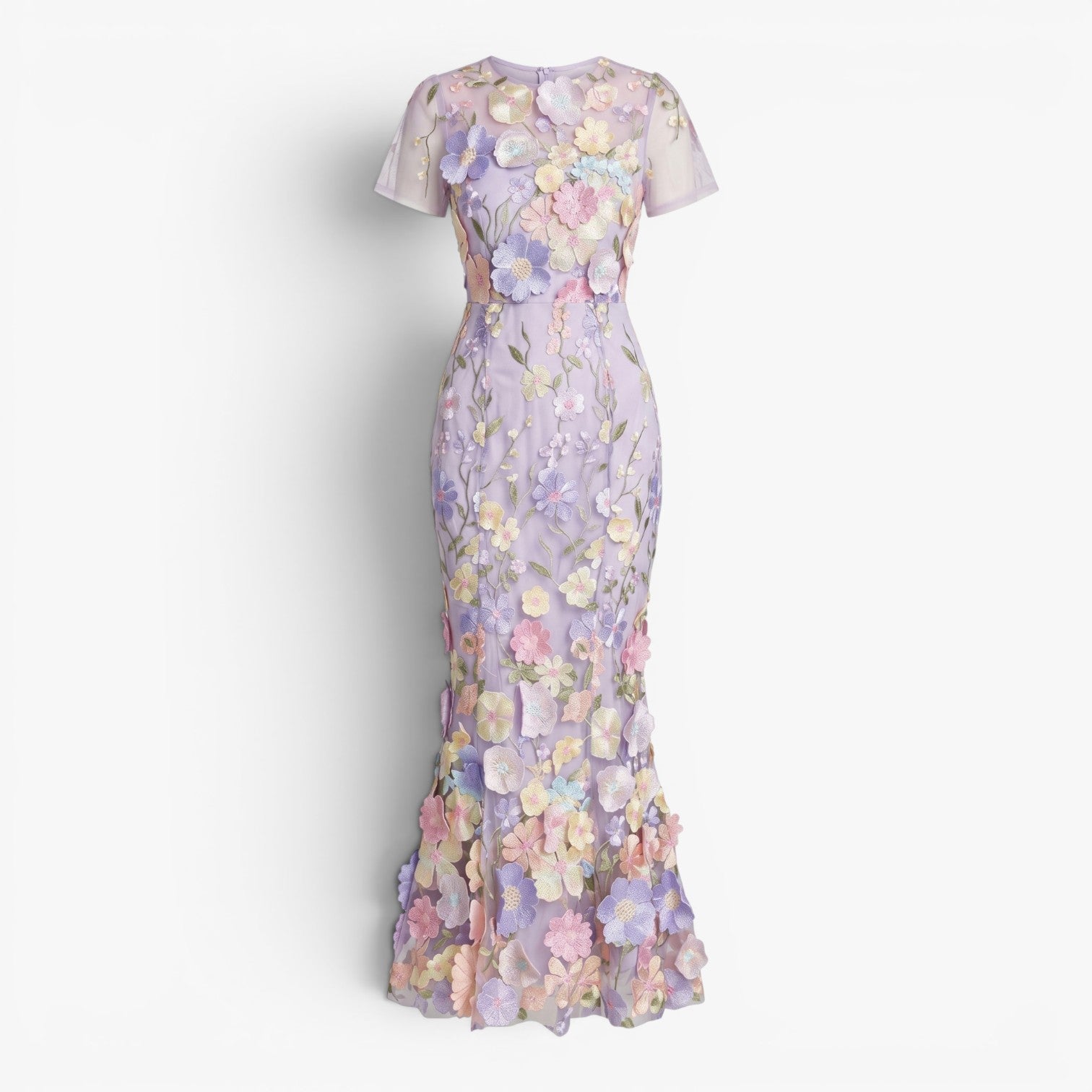 Women's Floral Embroidered Mesh Midi Dress
