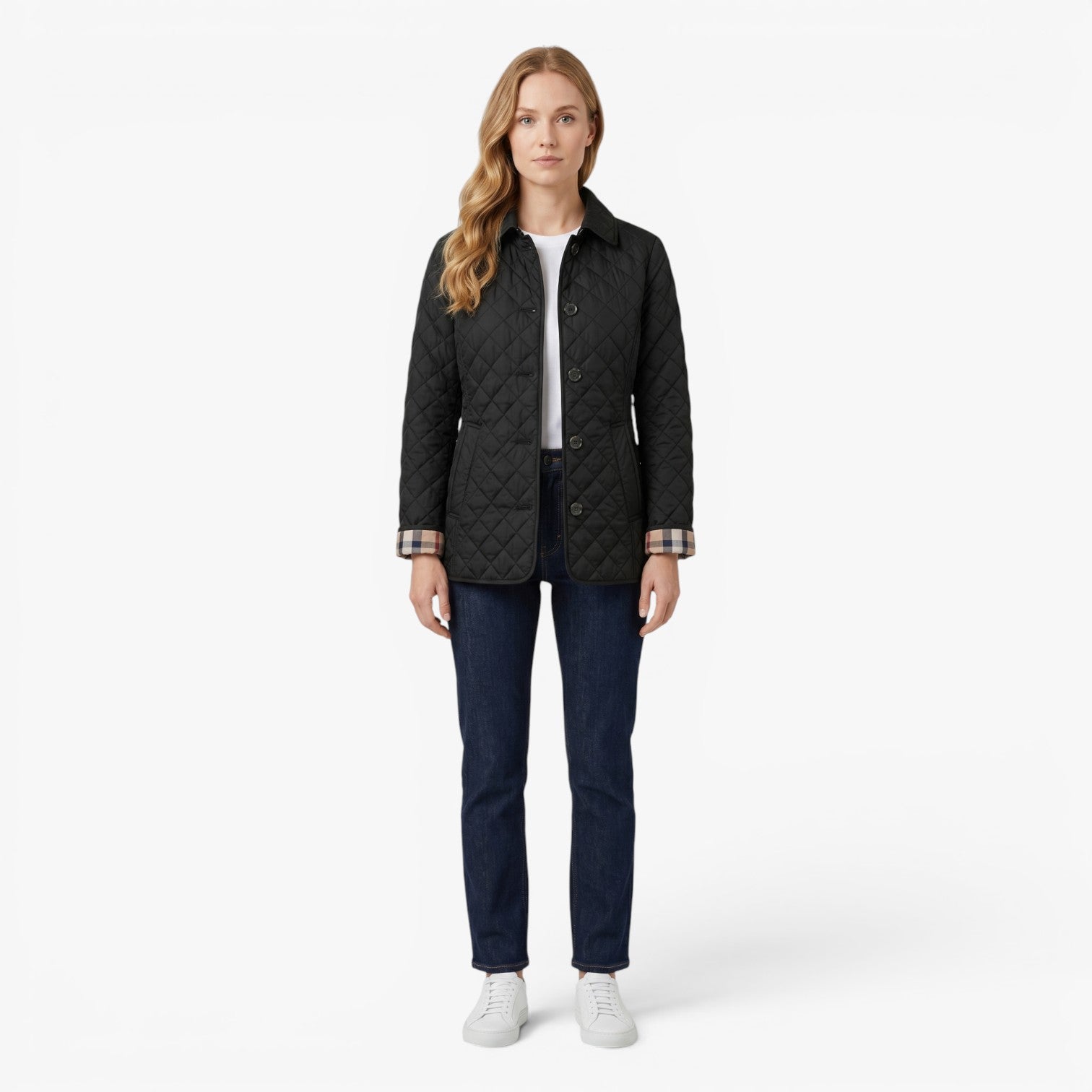 Women's Diamond Quilted Stand Collar Tailored Puffer Jacket