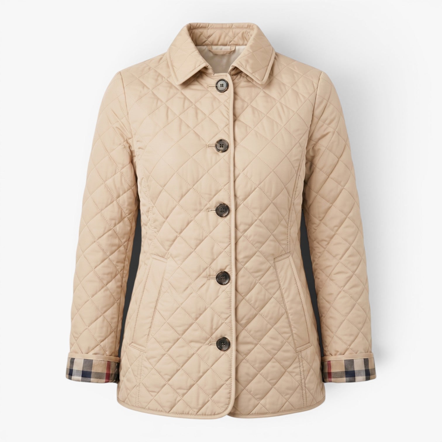 Women's Diamond Quilted Stand Collar Tailored Puffer Jacket
