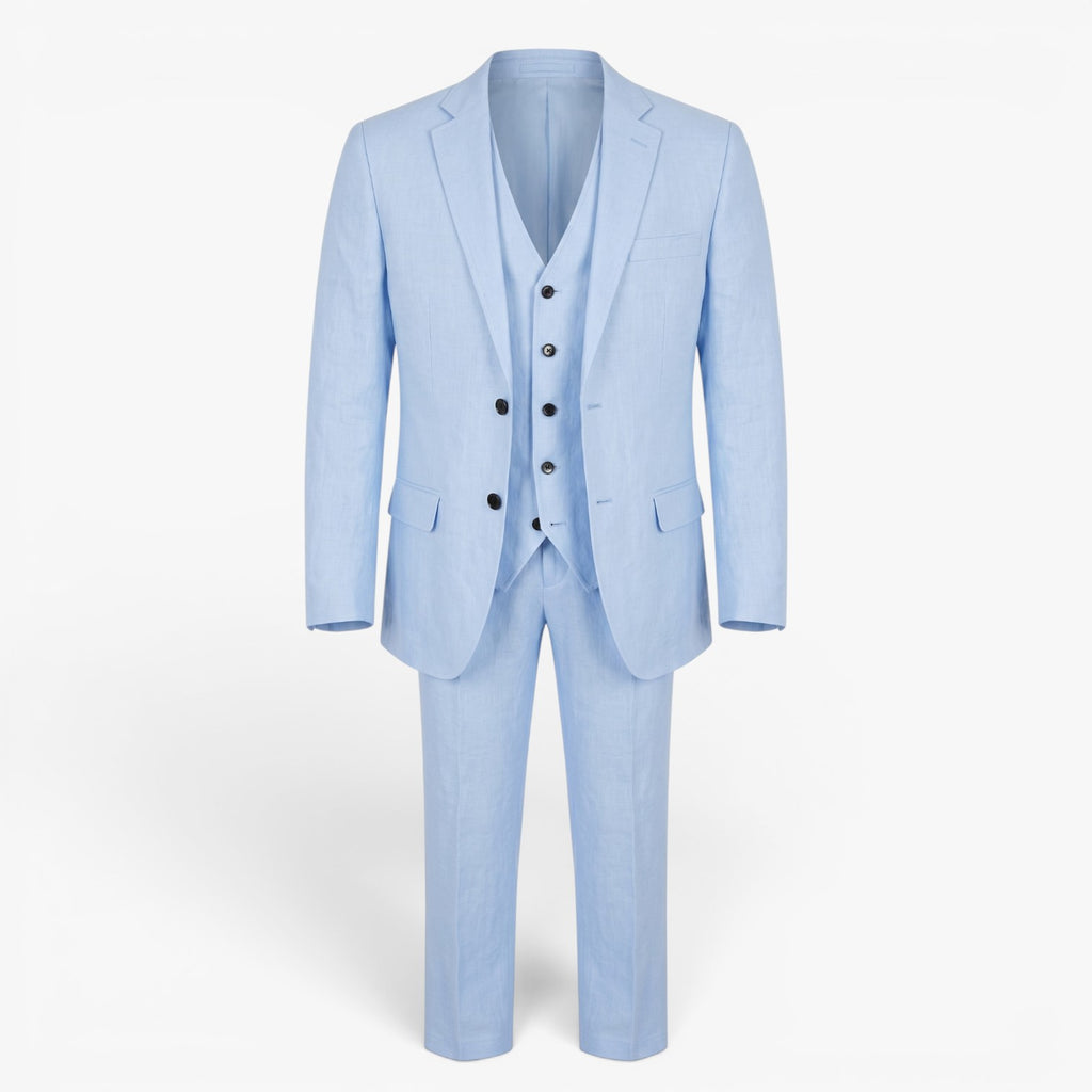 Men's Tailored Three-Piece Suit Set with Notch Lapel Blazer, Buttoned Waistcoat and Formal Trousers