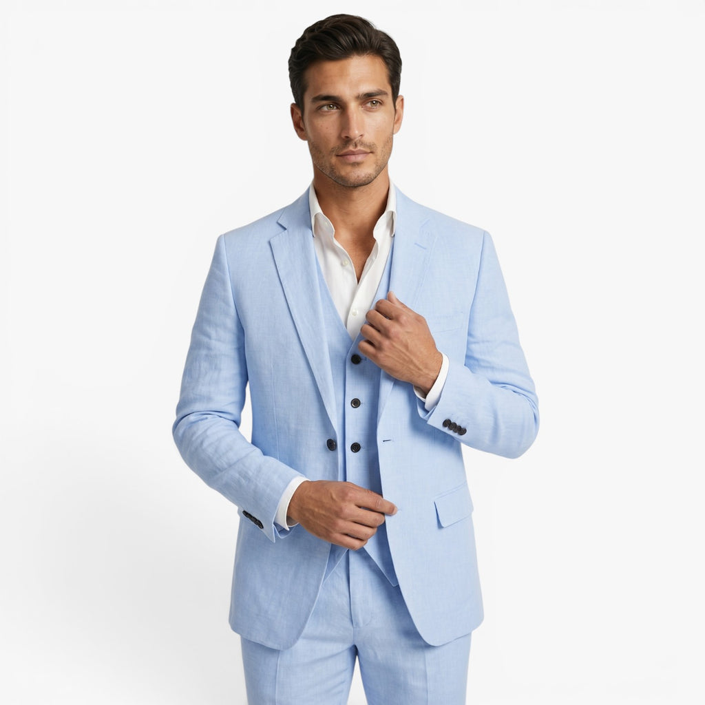Men's Tailored Three-Piece Suit Set with Notch Lapel Blazer, Buttoned Waistcoat and Formal Trousers