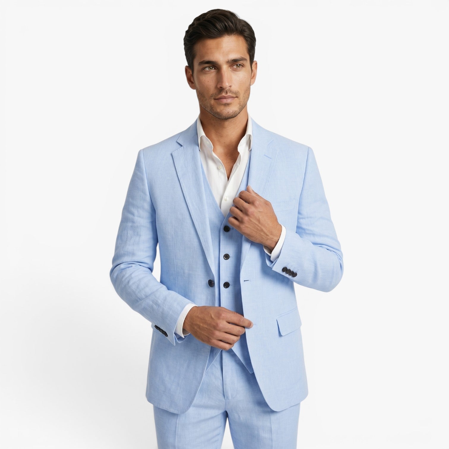 Men's Tailored Three-Piece Suit Set with Notch Lapel Blazer, Buttoned Waistcoat and Formal Trousers