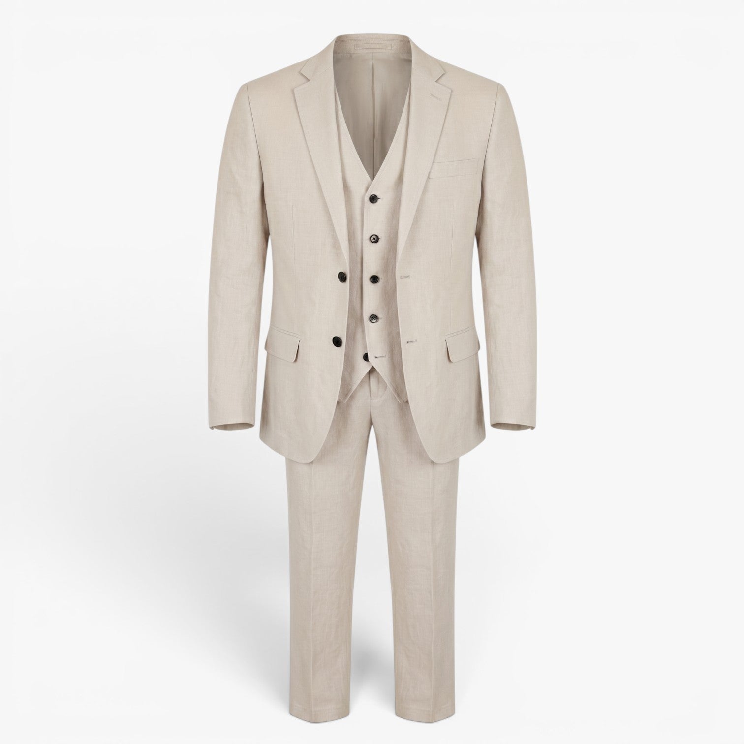 Men's Tailored Three-Piece Suit Set with Notch Lapel Blazer, Buttoned Waistcoat and Formal Trousers