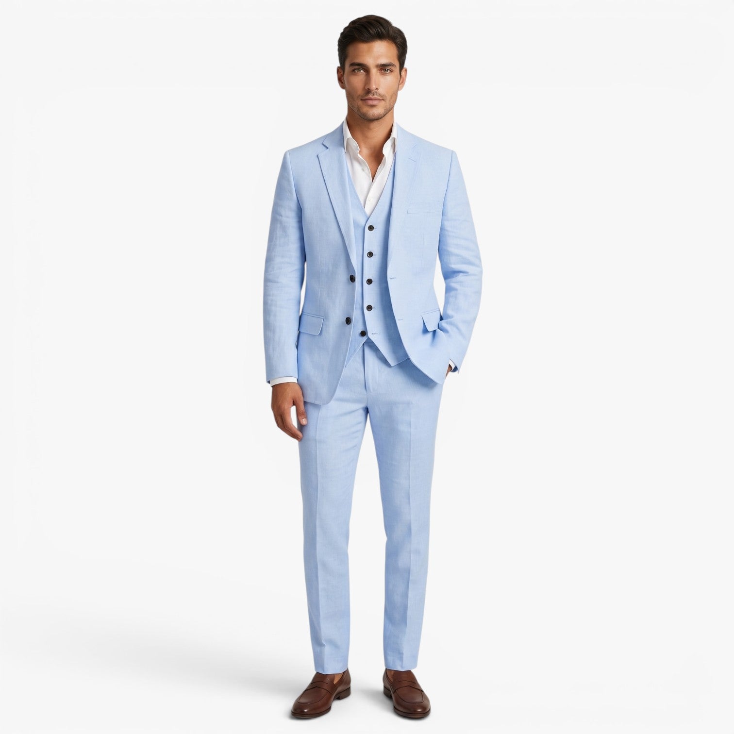 Men's Tailored Three-Piece Suit Set with Notch Lapel Blazer, Buttoned Waistcoat and Formal Trousers