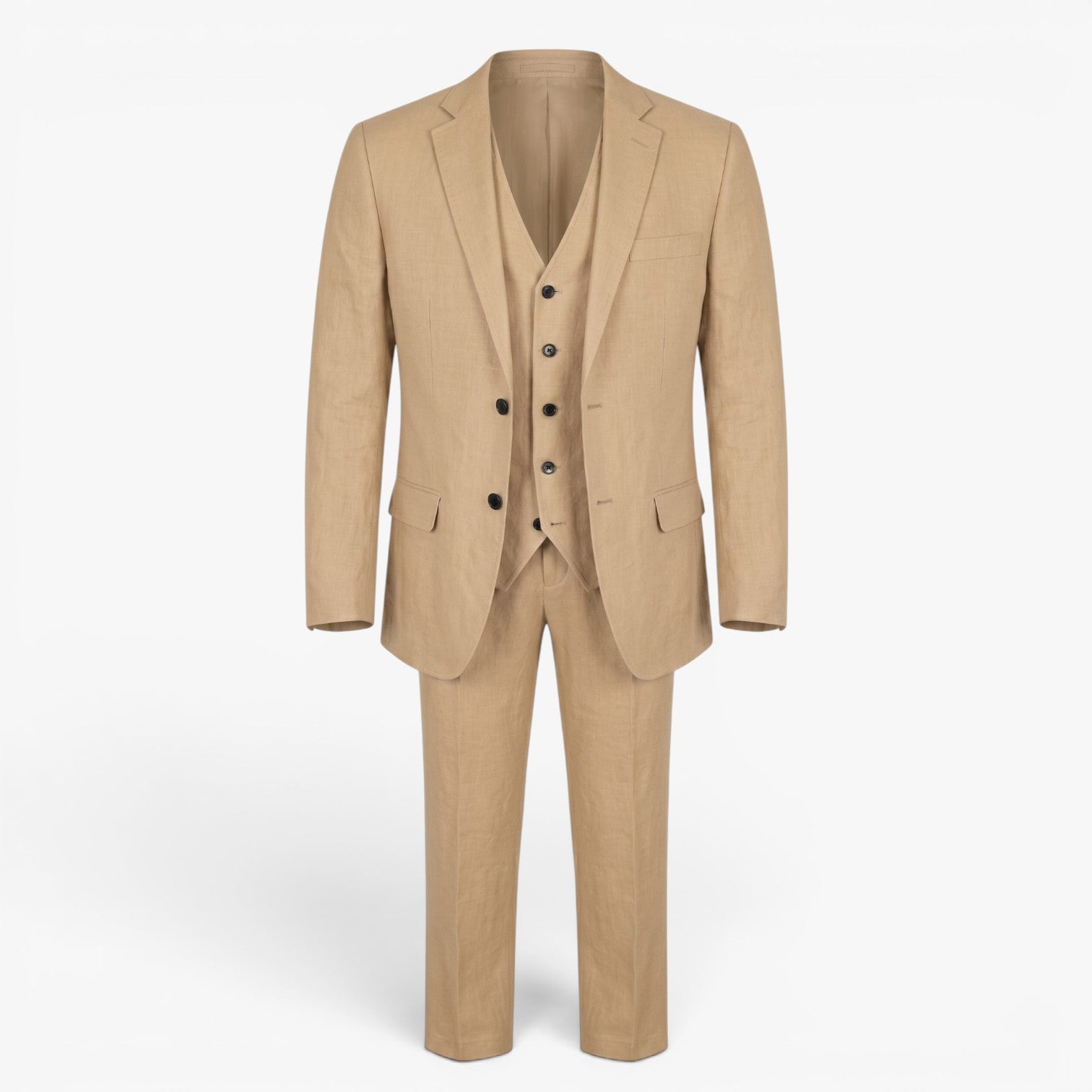 Men's Tailored Three-Piece Suit Set with Notch Lapel Blazer, Buttoned Waistcoat and Formal Trousers