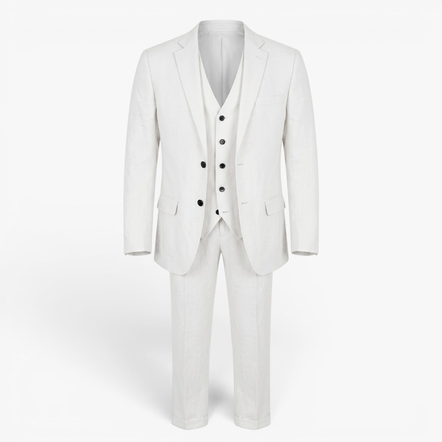 Men's Tailored Three-Piece Suit Set with Notch Lapel Blazer, Buttoned Waistcoat and Formal Trousers