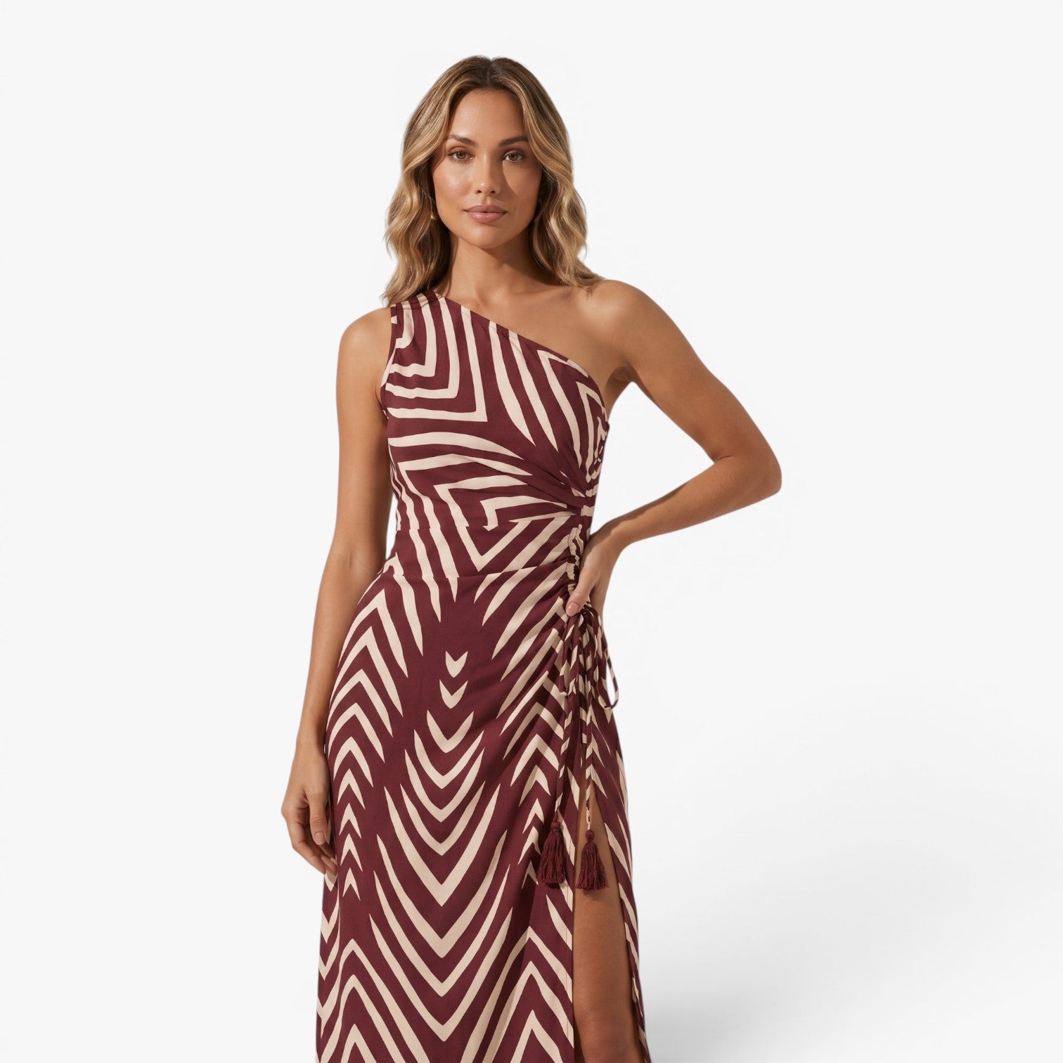 Women's One-Shoulder Geometric Print Midi Dress