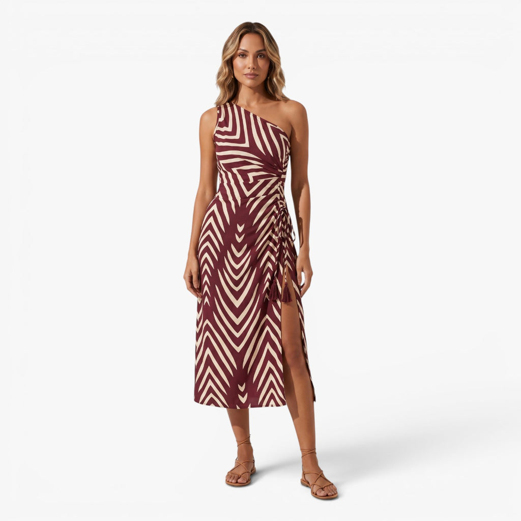 Women's One-Shoulder Geometric Print Midi Dress