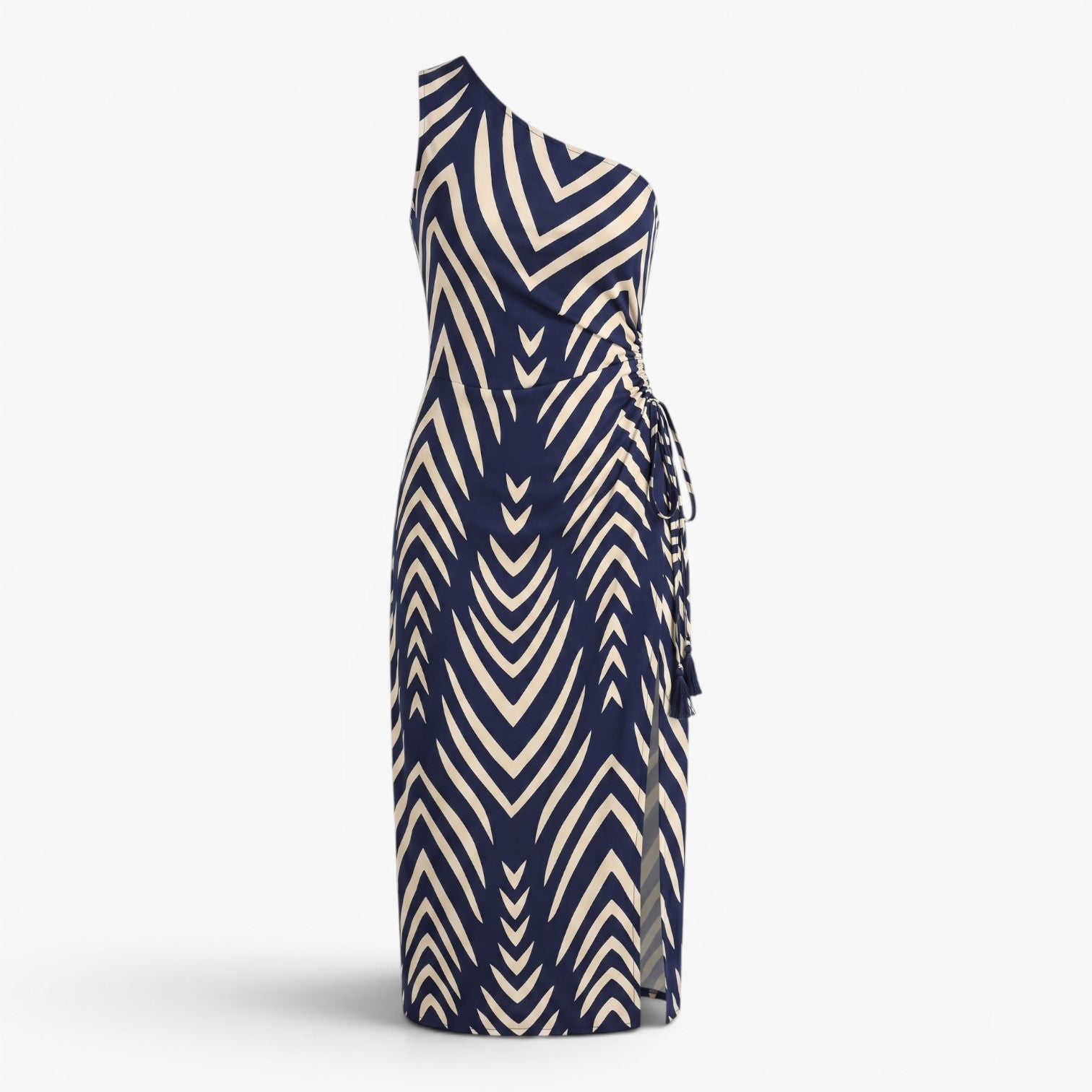 Women's One-Shoulder Geometric Print Midi Dress